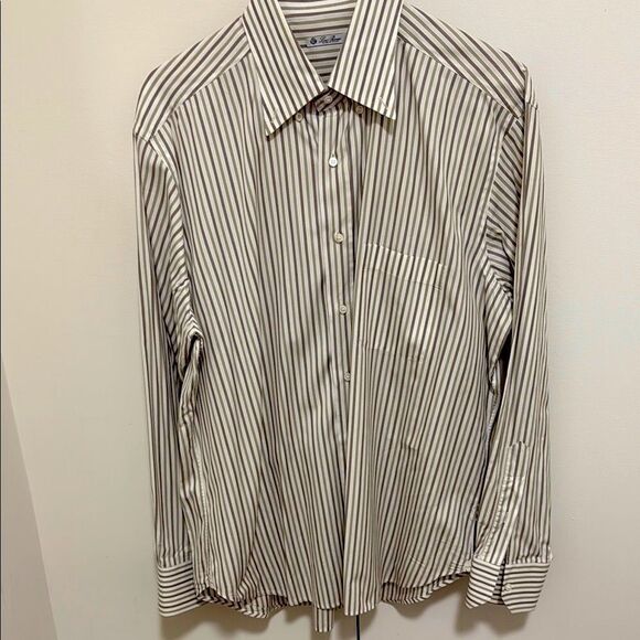 Loro Piana Mens Cotton Long Sleeve Button Down Striped Dress Shirt. Size 18/45. - Picture 2 of 11